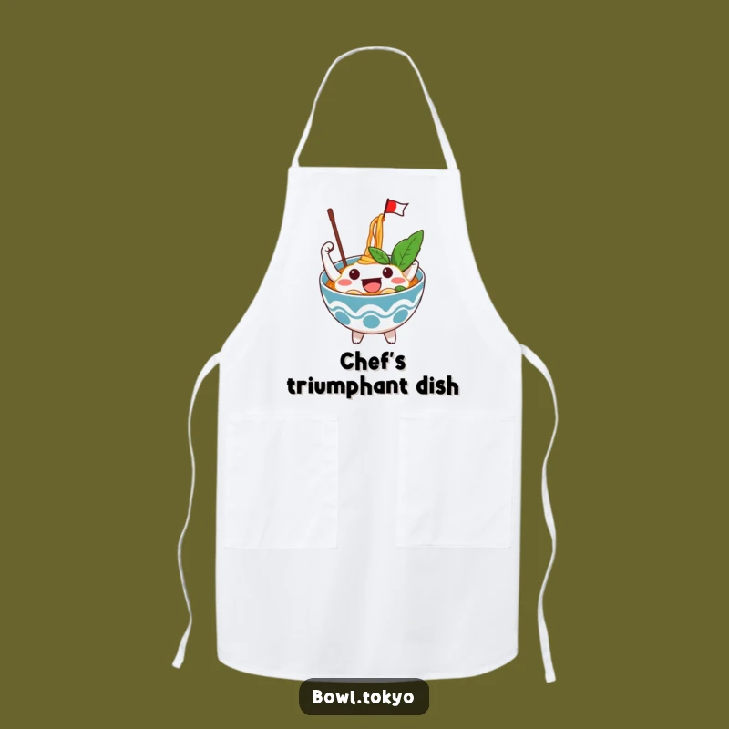 Funny Excited Ramen Bowl Apron: Cook with Cheer, a Waving Noodle Flag for Chefs