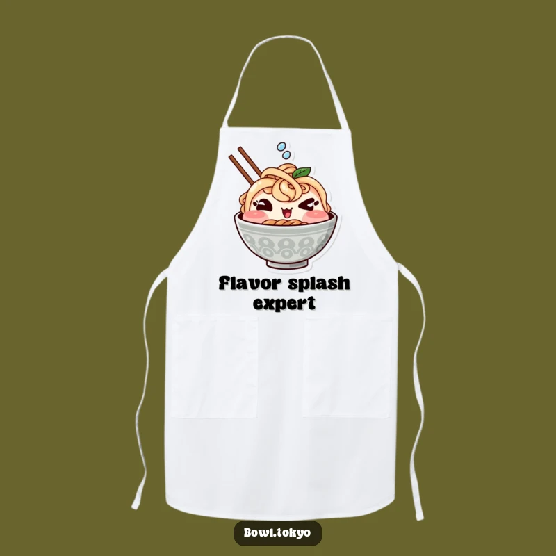 Funny Kawaii Ramen Apron - Winking Bowl Splash, Cute Kitchen Humor & Gift