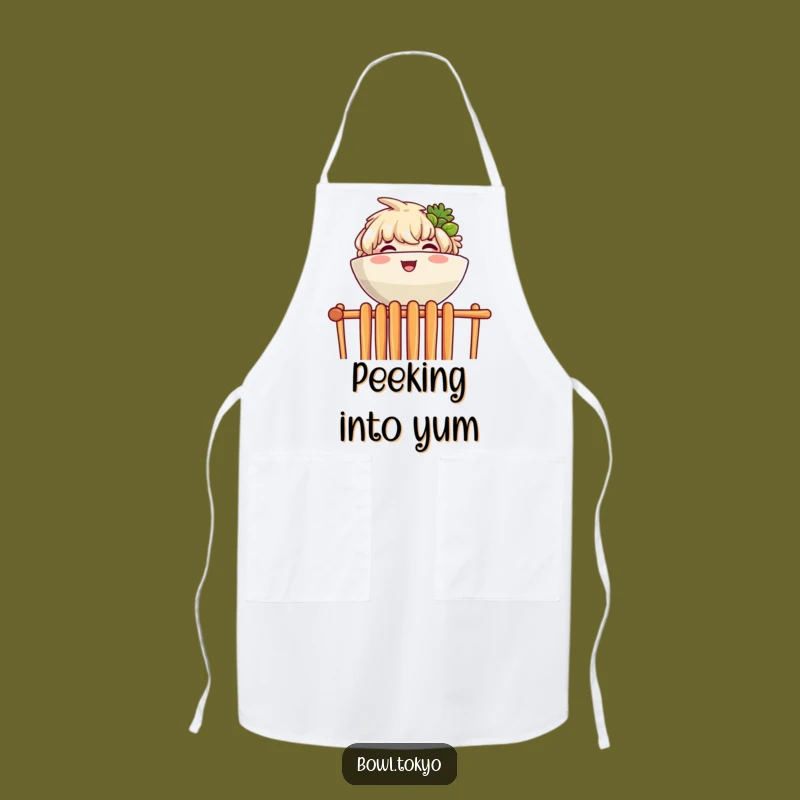 Funny Ramen Chopstick Peek Apron: Joyful Chef Character