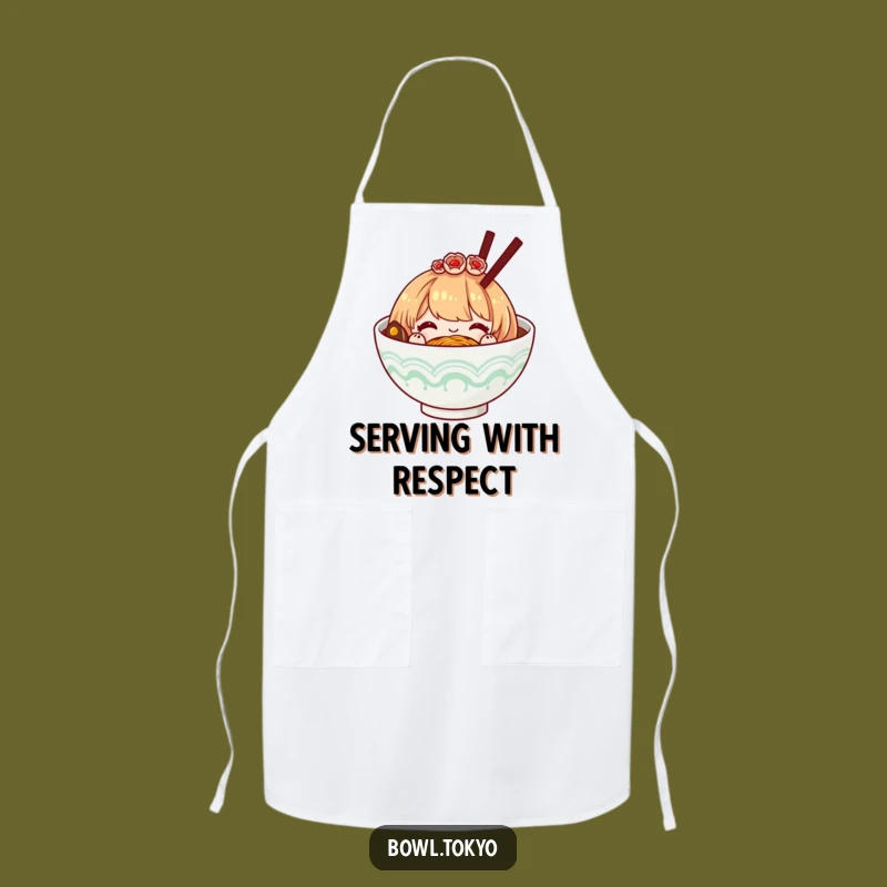 Funny Polite Ramen Bowl Hairpiece Apron, Bowing Noodle Kitchenwear for Gracious Cooking and Chef Gifts
