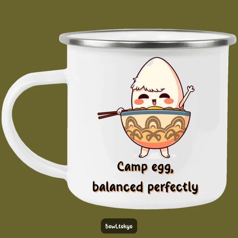 Funny Camp Ramen Bowl Mug: Egg Balancing Determined Outdoor Gift