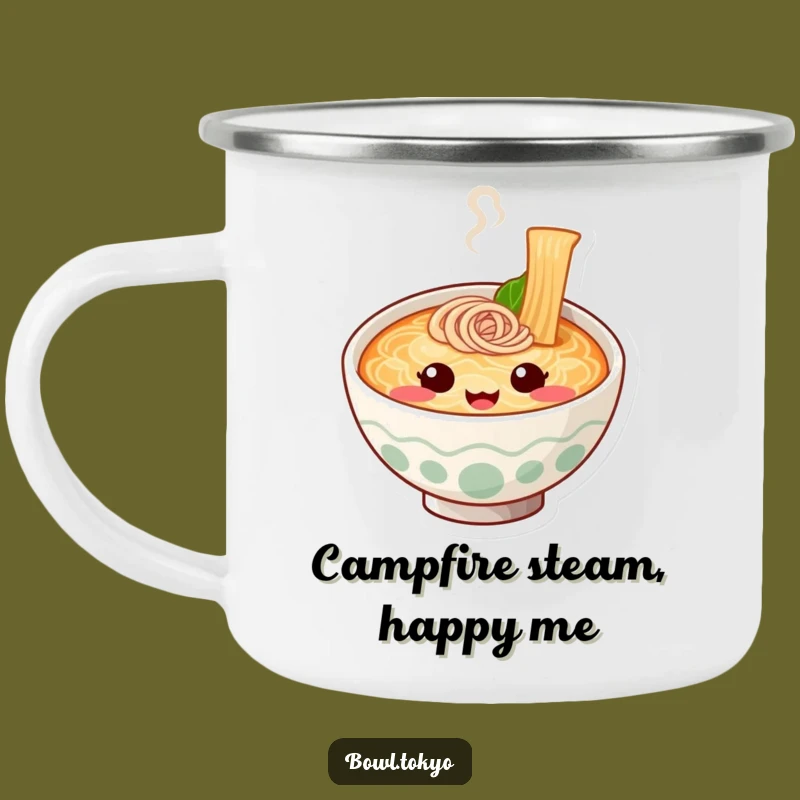 Funny Outdoor Ramen Bowl Mug: Cute Noodle Character Happy Camp Gift