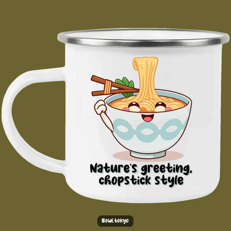 Funny Camp Ramen Bowl Mug: Noodle Character Greeting Outdoor Gift