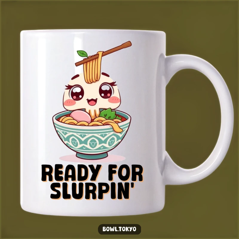 Funny Kawaii Ramen Chopstick Hug Mug - Excited Eyes, Playful Noodle Gift