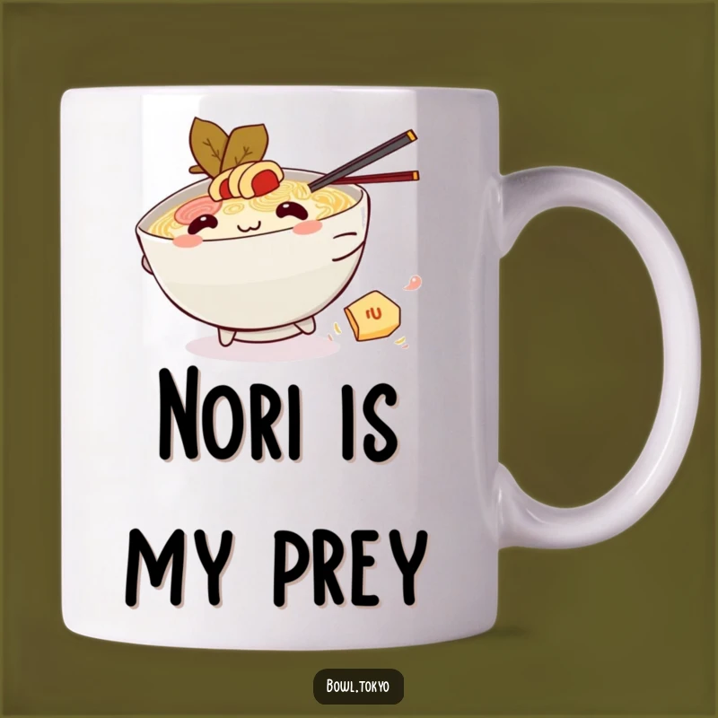 Funny Kawaii Ramen Nori Chase Mug: Playful Noodle Bowl Character, Perfect Funny Gift