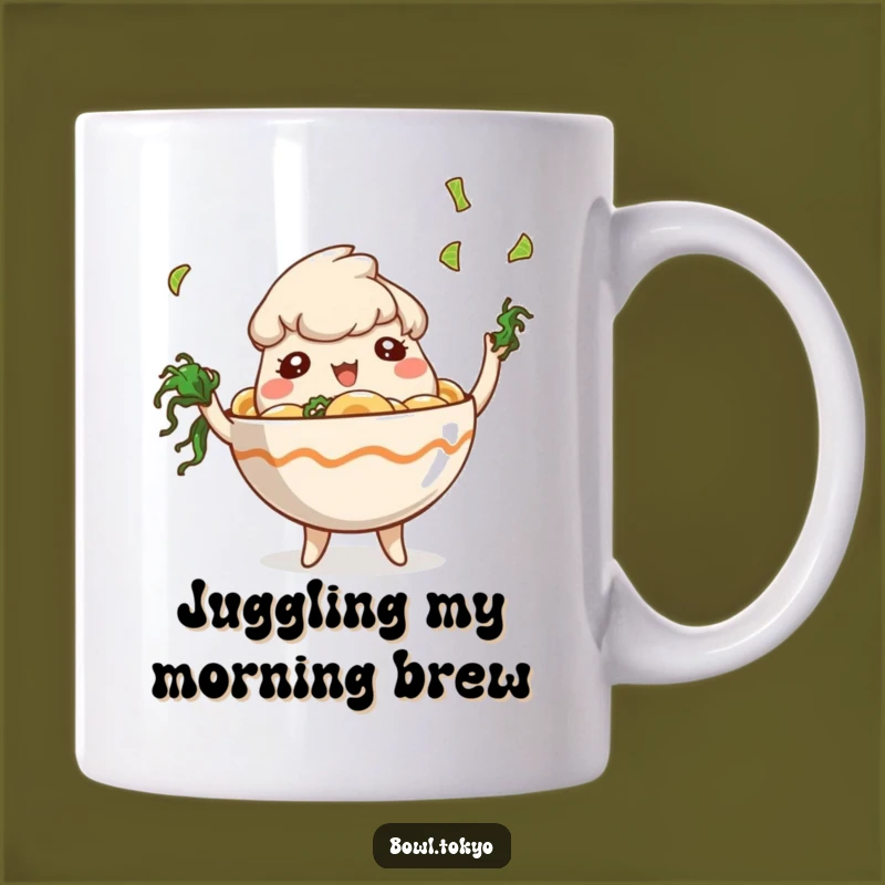 Funny Playful Ramen Bowl Mug: Seaweed Juggling Character Gift