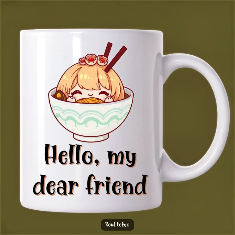 Funny Polite Ramen Bowl Hairpiece Mug, Bowing Noodle Charm Gift for Gracious Food Lovers