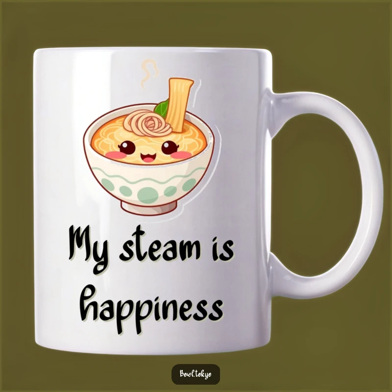 Funny Happy Ramen Bowl Mug: Adorable Noodle Character Steam Face Gift