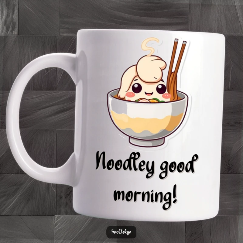 Funny Ramen Bowl Mug with steam forming a happy face, perfect for a cheerful kitchen gift.