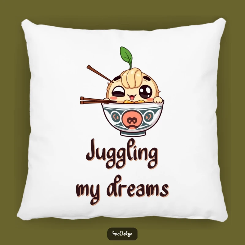 Funny Winking Ramen Pillow - Juggling Chopsticks Noodle Bowl Cushion