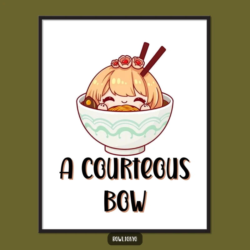 Funny Polite Ramen Bowl Hairpiece Digital Art, Bowing Noodle Instant Download for Elegant Decor Gifts