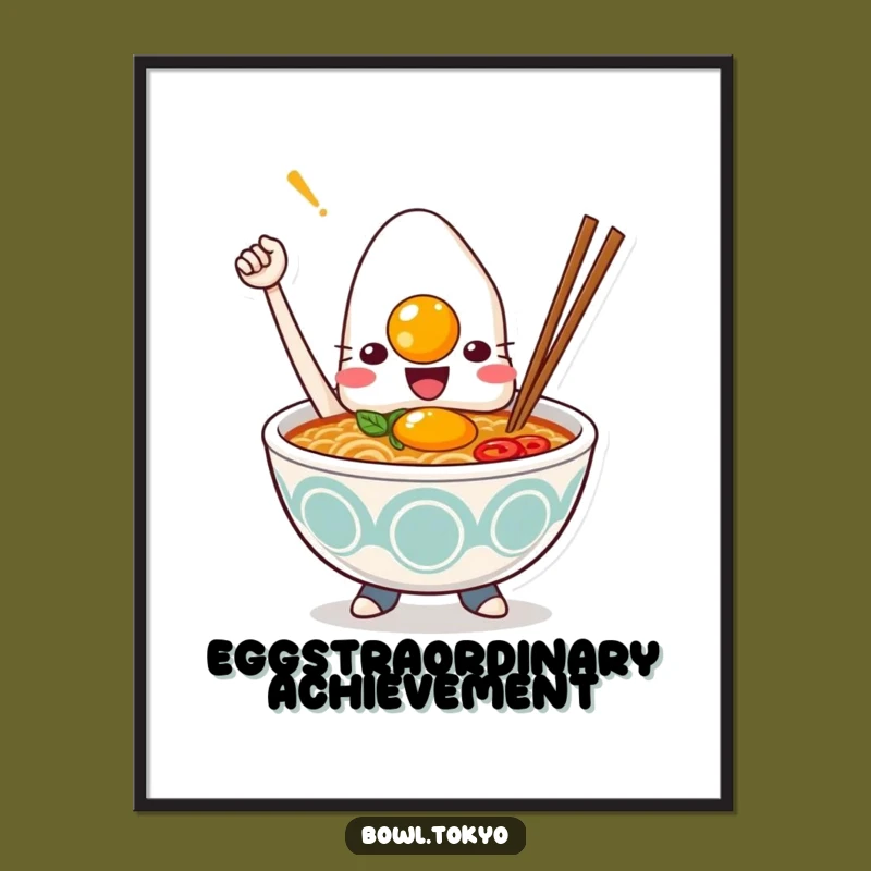 Funny Kawaii Ramen Digital Print: Triumphant Noodle Bowl Art, Perfect Funny Gift