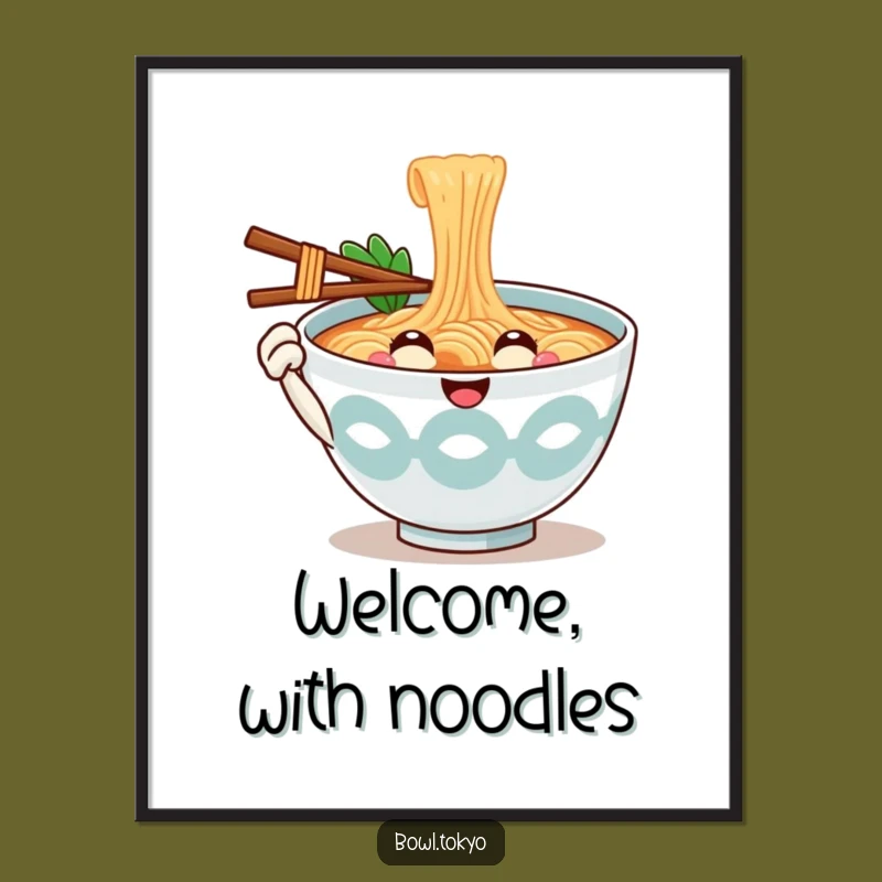 Funny Wall Art Ramen Bowl Print: Noodle Character Greeting Decor Gift