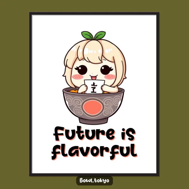 Funny Ramen Fortune Teller Digital Art: Blushing Noodle Character Print Gift