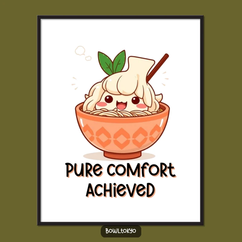 Funny Kawaii Ramen Sigh Digital Print: Steamy Noodle Bowl Art, Perfect Funny Gift