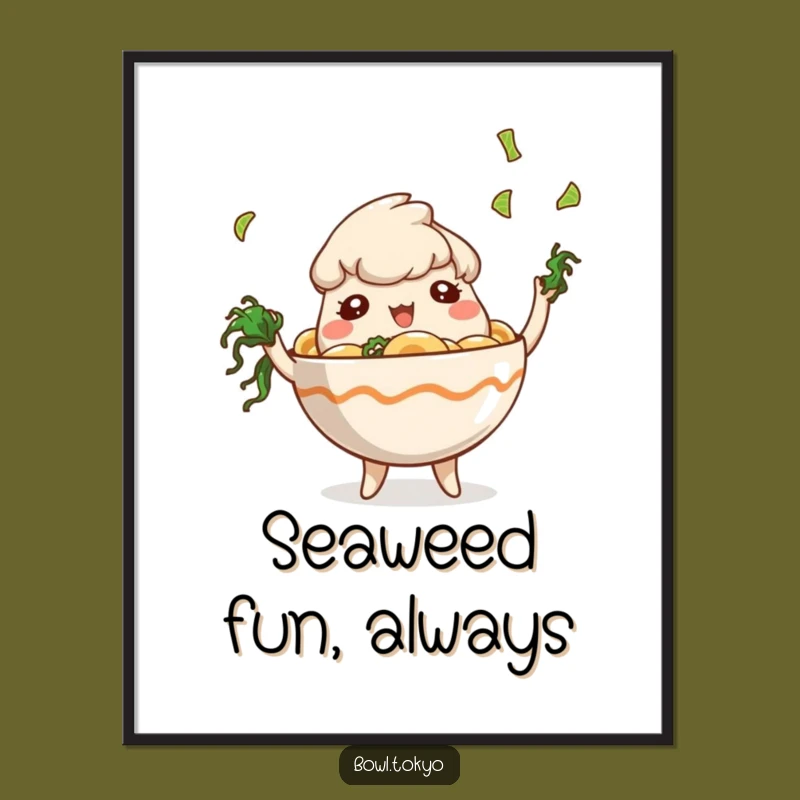 Funny Wall Art Ramen Bowl Print: Playful Seaweed Juggling Decor Gift