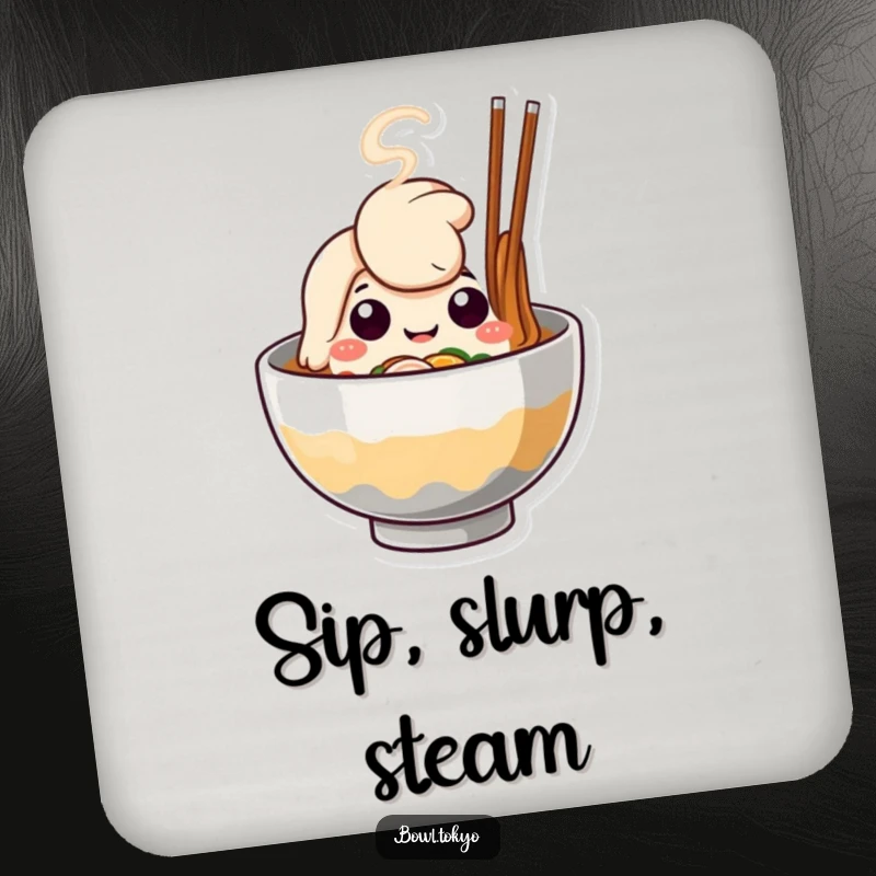 Funny Ramen Bowl Coaster, a cute character with happy steam, protects surfaces with a smile.
