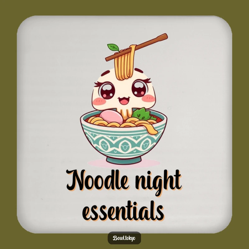 Funny Kawaii Ramen Coaster - Excited Eyes, Chopstick to Protect Drinks