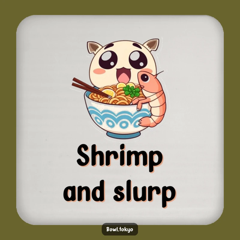 Funny Ramen Shrimp Coaster: Noodle Character Protecting Table from Giant Shrimp