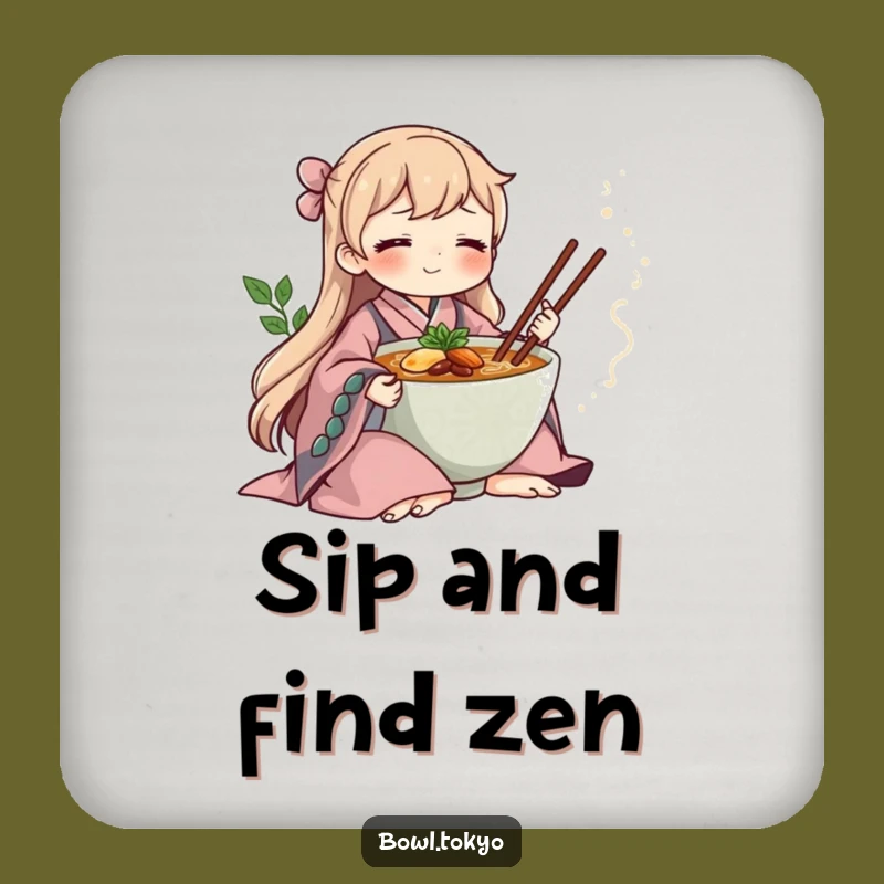 Funny Zen Ramen Bowl Kimono Coaster Set, Meditative Noodle Drink Protection for Calm Tables and Gifts