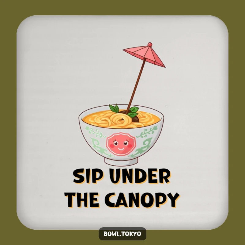 Funny Playful Ramen Bowl Umbrella Coaster Set, Twirling Noodle Drink Protection for Fun Tables and Gifts