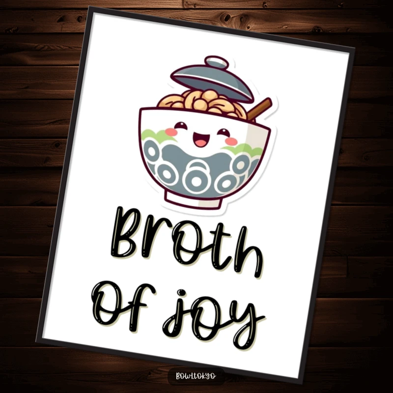 Funny Ramen Bowl Poster showing a lid ajar and a joyful face peeking out, bringing happiness to any room.
