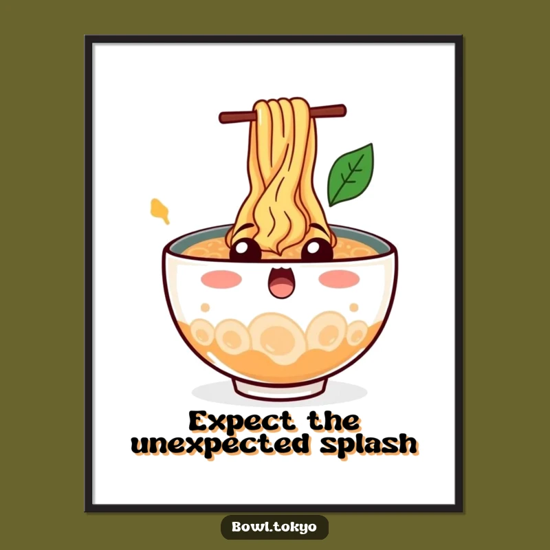 Funny Art Ramen Bowl Poster: Noodle Splash Surprise Wall Decor Gift