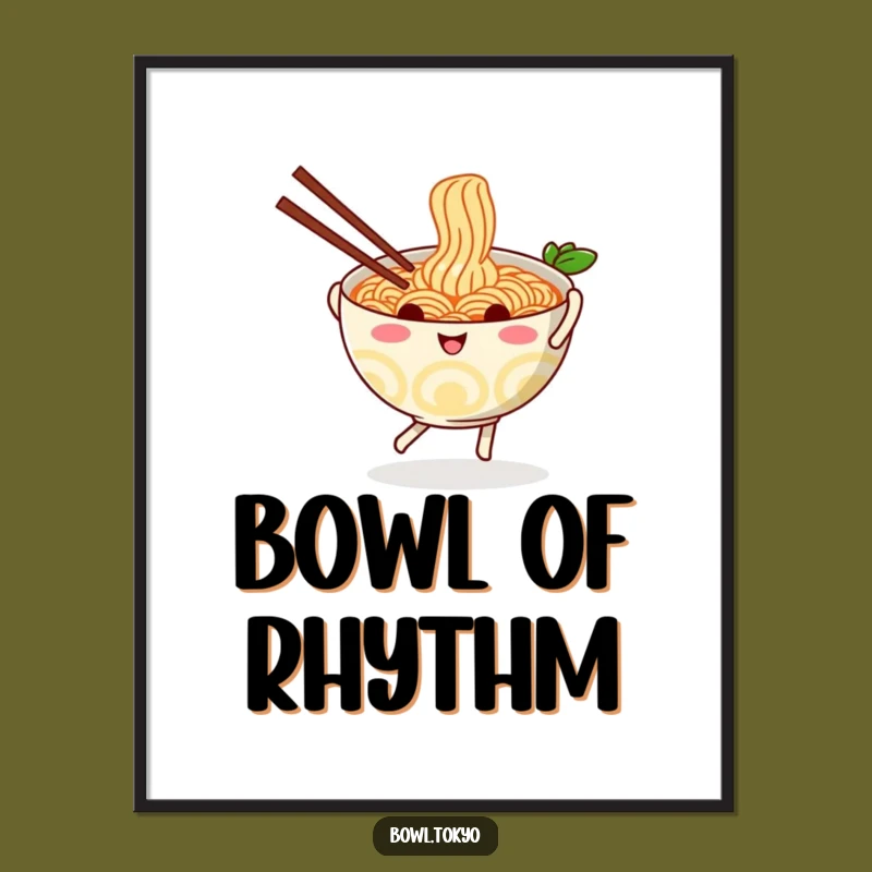 Funny Playful Ramen Poster - Vibrant Dancing Noodle Art