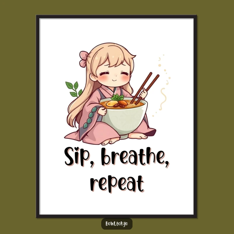 Funny Zen Ramen Bowl Kimono Poster, Meditative Noodle Art for Calm Spaces and Peaceful Gift Ideas