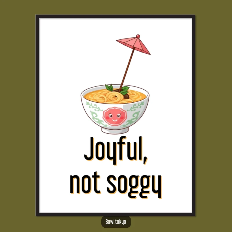 Funny Playful Ramen Bowl Umbrella Poster, Twirling Noodle Art for Cheerful Spaces and Gift Ideas