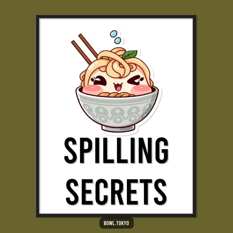 Funny Kawaii Ramen Poster - Winking Bowl Splash, Cute Wall Art & Humorous Foodie Gift