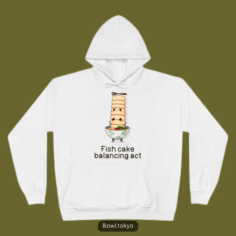 Funny Determined Ramen Hoodie - Cozy & Hilarious Fish Cake Balancing Act