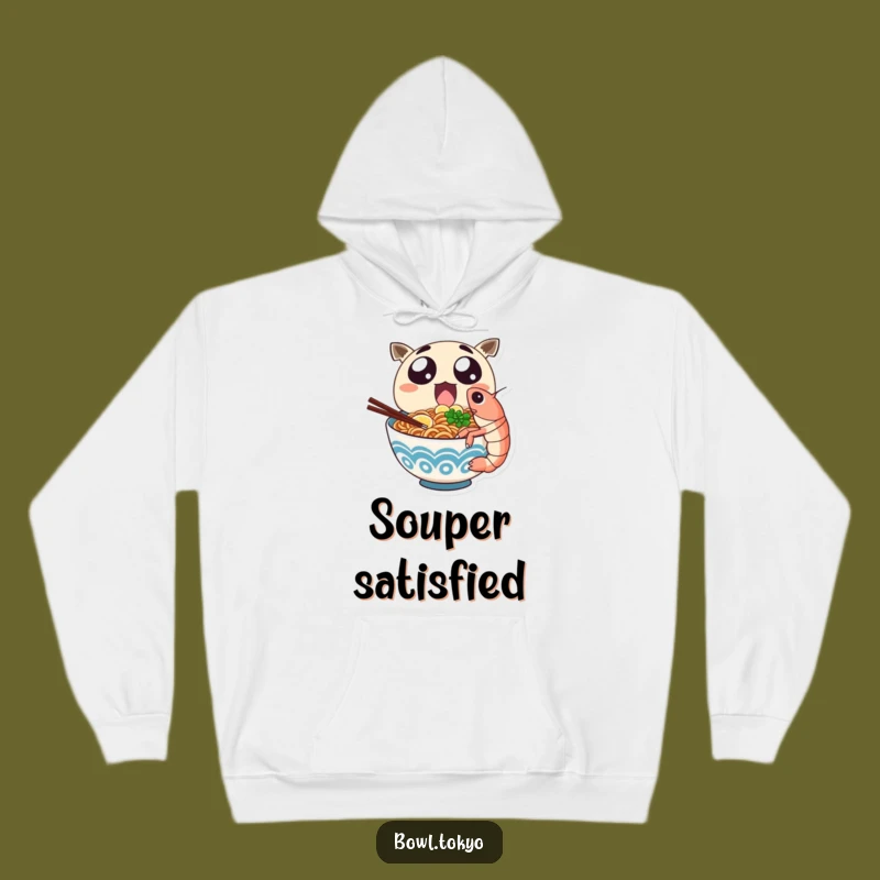Funny Ramen Shrimp Feast Hoodie: Cozy Noodle Character Eating Giant Shrimp Gift