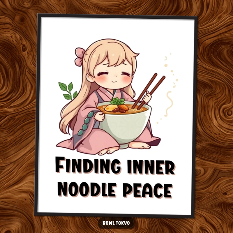 Funny Free Printable Wall Art: A serene ramen bowl in a kimono, meditating beside steam.
