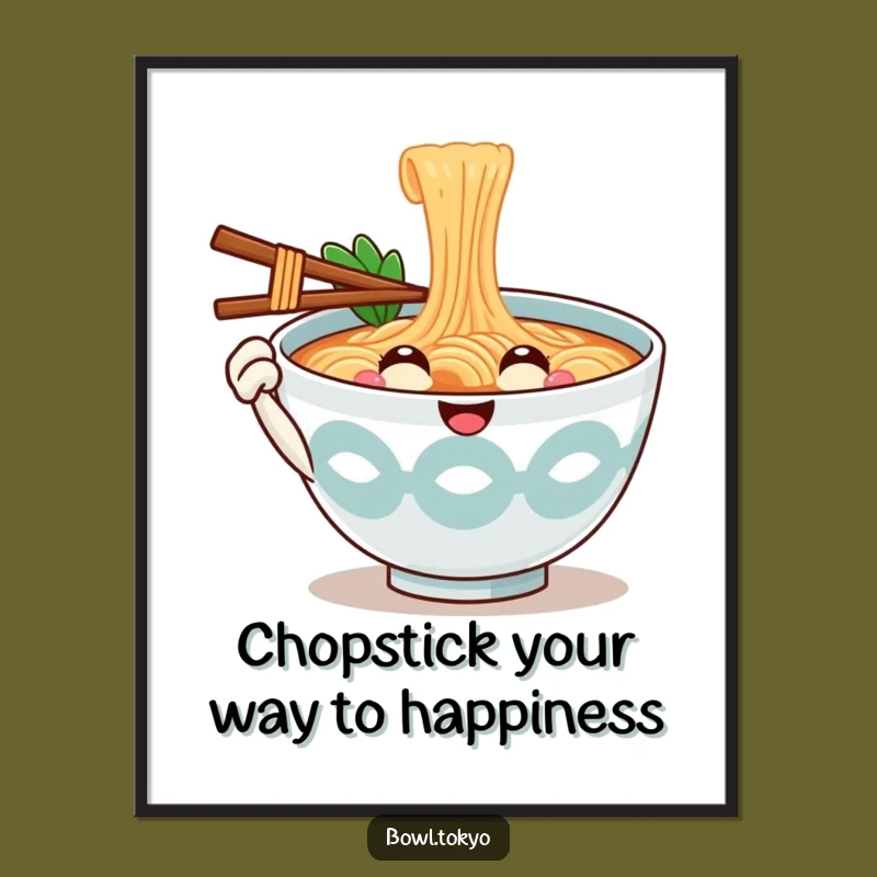 Free Printable Ramen Wall Art: Smiling Bowl with Chopstick Greeting for Your Space