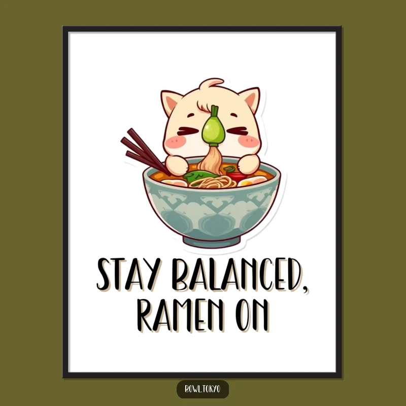 Funny Free Printable Ramen Wall Art: Focused Green Onion Balance Humorous Downloadable Art
