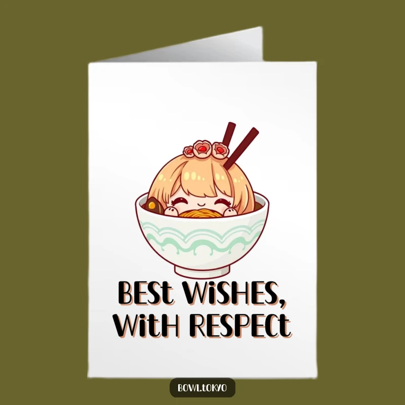 Free Printable Funny Birthday Card: Polite Ramen Bow Hairpiece Downloadable Gift