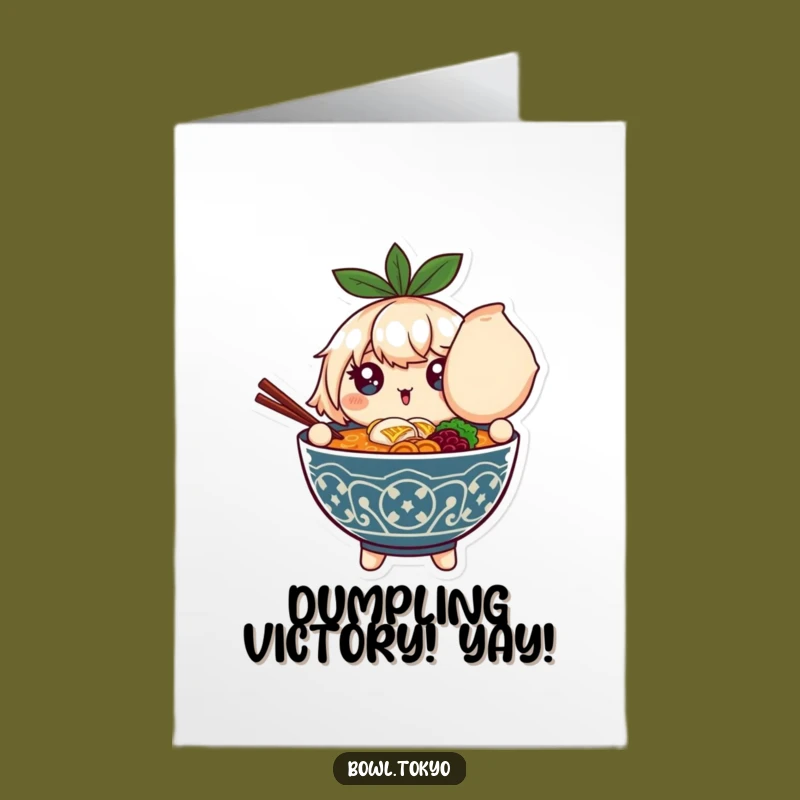 Free Printable Congrats Card: Sparkling Ramen Bowl Cheers with Giant Dumpling