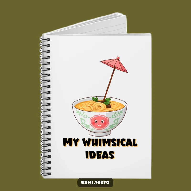 Funny Playful Ramen Bowl Umbrella Notebook, Twirling Noodle Journal for Fun Ideas and Gifts