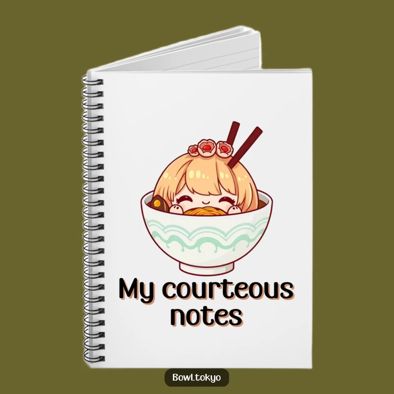 Funny Polite Ramen Bowl Hairpiece Notebook, Bowing Noodle Journal for Classy Thoughts and Gifts