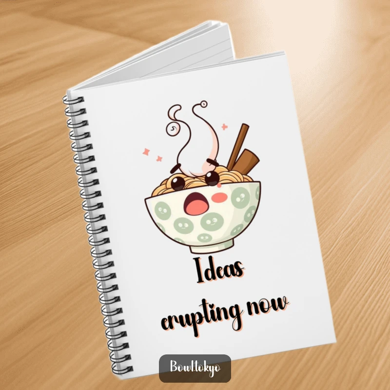 Funny surprised ramen bowl notebook, featuring a comically shocked noodle character with steam, great for journaling and note-taking.