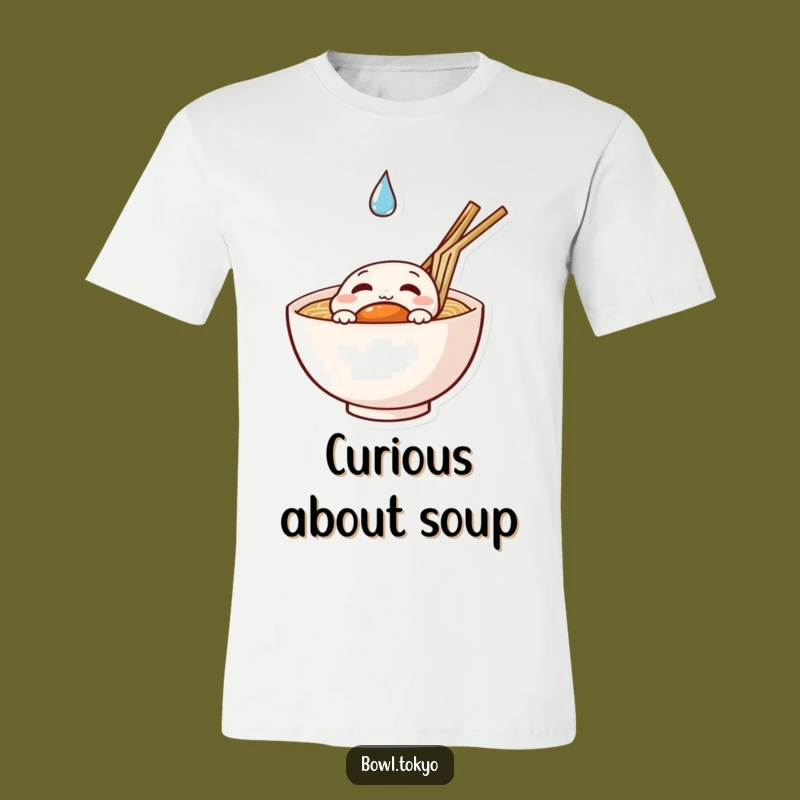 Funny Curious Ramen T-Shirt: Noodle Character’s Droplet Discovery