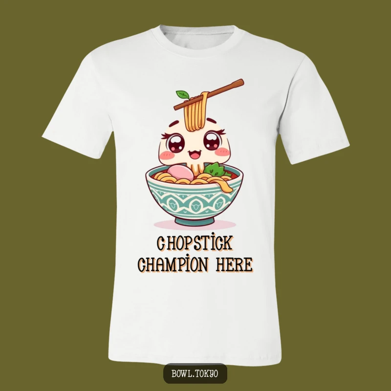 Funny Kawaii Ramen Chopstick T-Shirt - Excited Eyes, Playful Noodle Fun