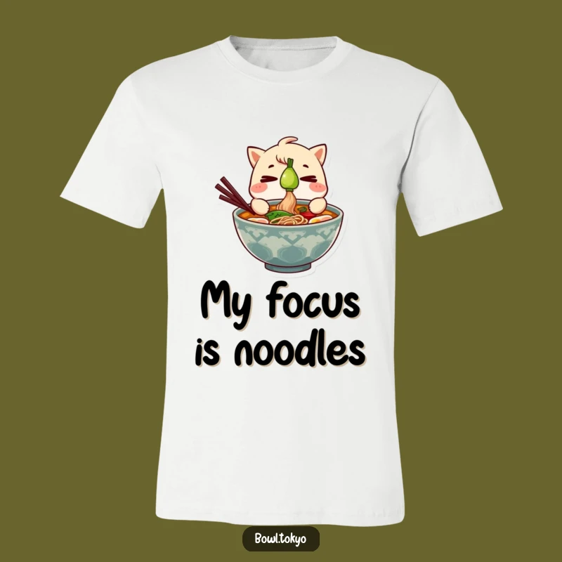 Funny Ramen Bowl Focus T-Shirt - Hilarious Green Onion Balancing Act Tee Gift