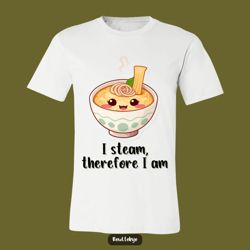 Funny Happy Ramen Bowl T-Shirt: Cute Noodle Character Steam Face Tee