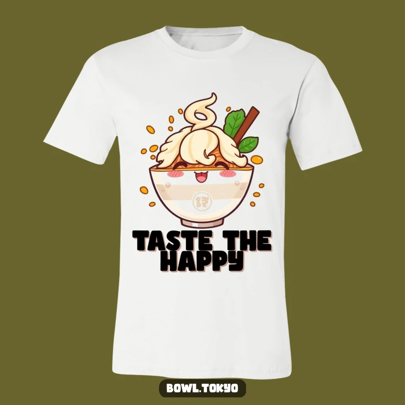 Funny Ramen Flavor Burst T-Shirt: Cheerful Bowl Character Tee for Noodle Fans