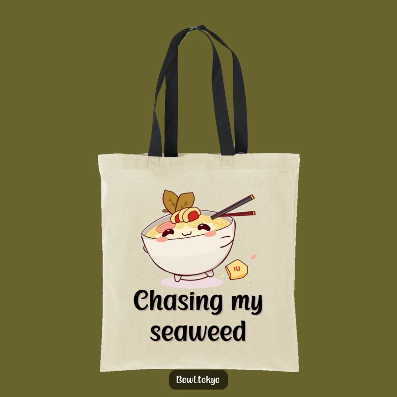 Funny Kawaii Ramen Nori Chase Tote Bag: Playful Noodle Bowl, Perfect Funny Gift