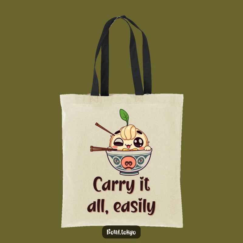 Funny Winking Ramen Tote Bag - Juggling Chopsticks Noodle Bowl Carryall